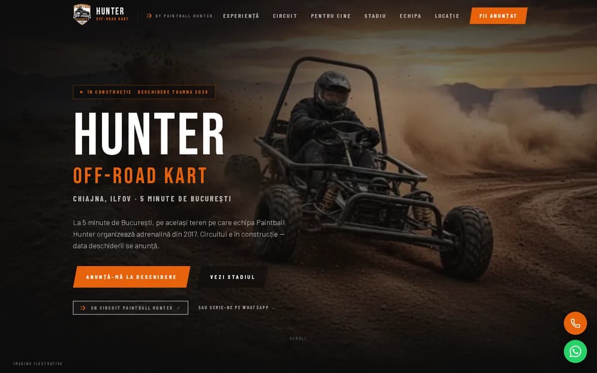 Hunter Off-Road Kart — Site de pre-lansare pentru un circuit de karting off-road